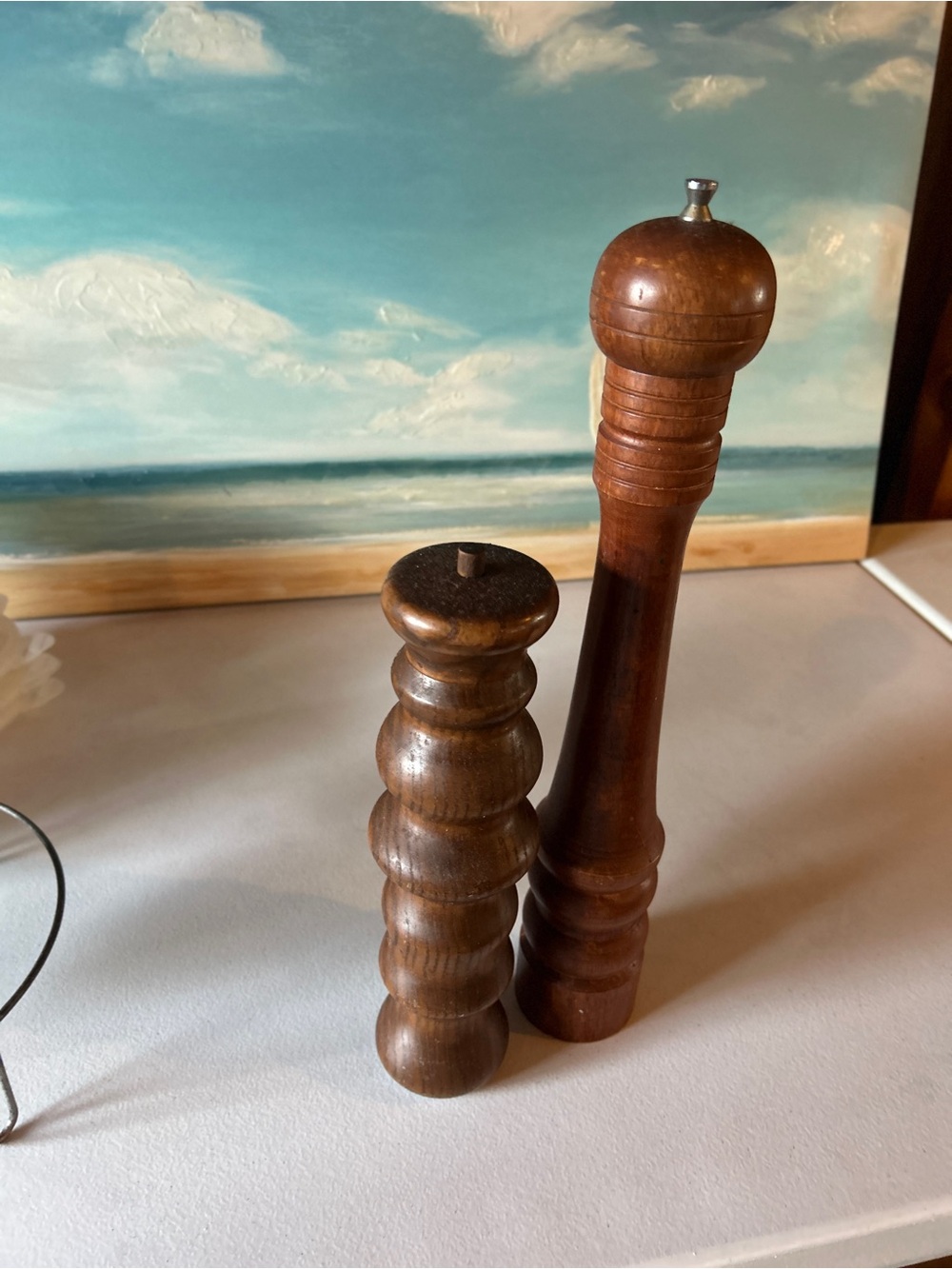 Set of 2 Wooden Pepper Mill Grinders - Brown Unique Vintage big and tall